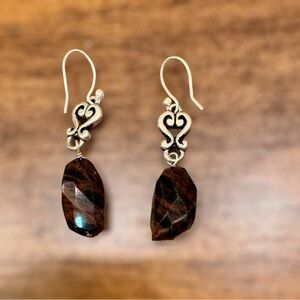 Polished Faceted Brown Jasper Silver Drop Earrings